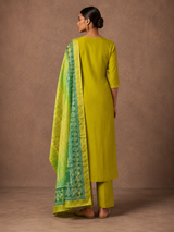 Parrot Green Premium Roman Silk Suit 3 Piece