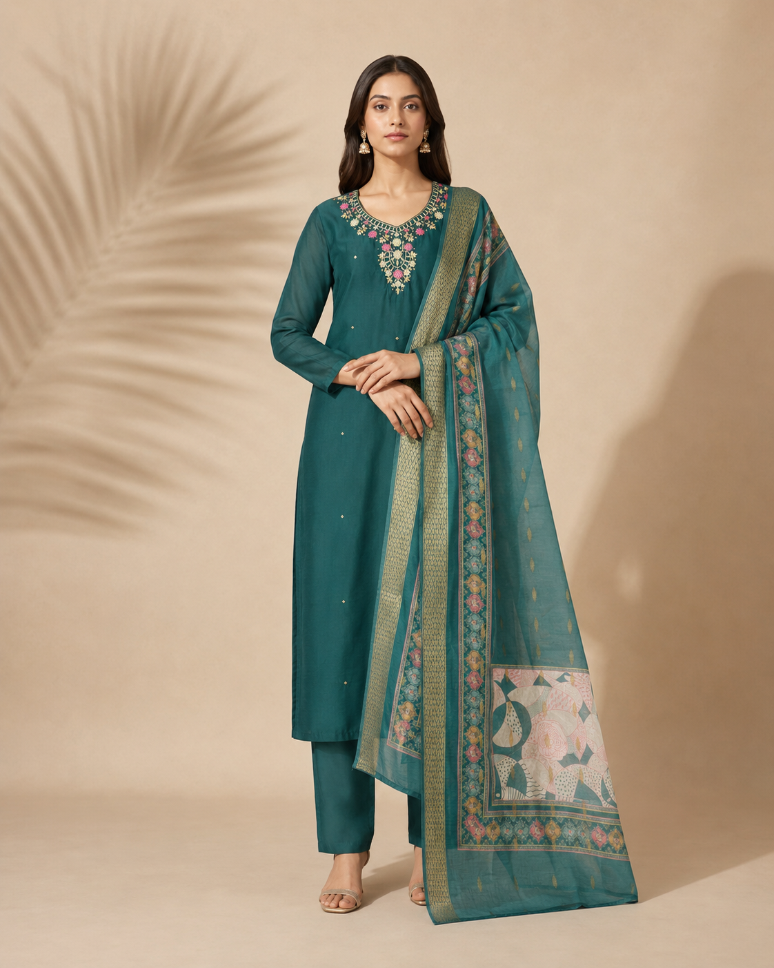 Teal Green Premium Roman Silk Suit 3 Piece