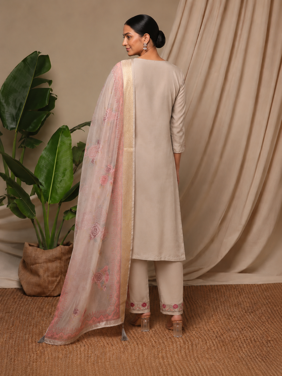Cement Premium Roman Silk Suit 3 Piece