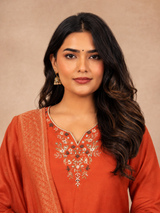 Rust Orange Premium Roman Silk Suit 3 Piece
