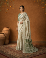 Ivory Sage Green Premium Linen Cotton Saree