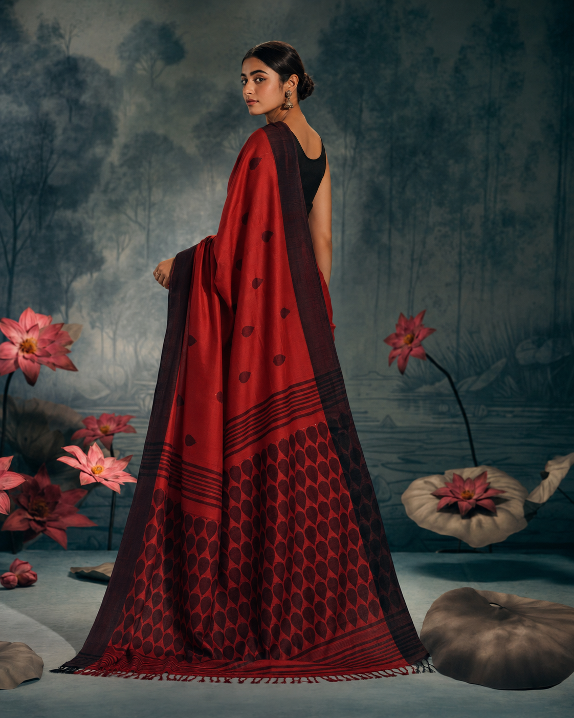 Black and Red Cotton Saree