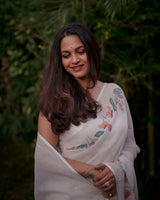 White Premium Cotton Linen Saree