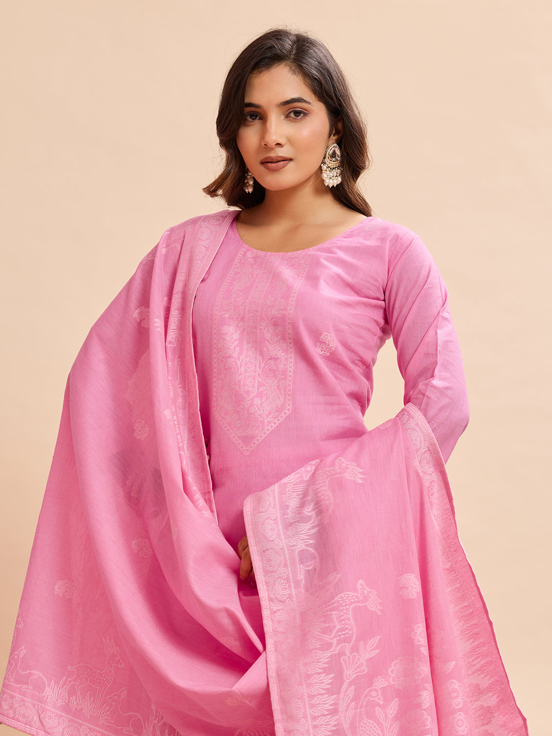Candy Pink 100% Mul Cotton Suit 3 Piece