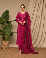 Cherry Red Pure Cotton Suit 3 Piece