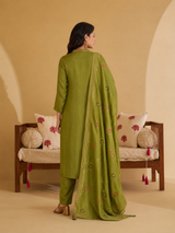 Mehendi Green Premium Roman Silk Suit 3 Piece