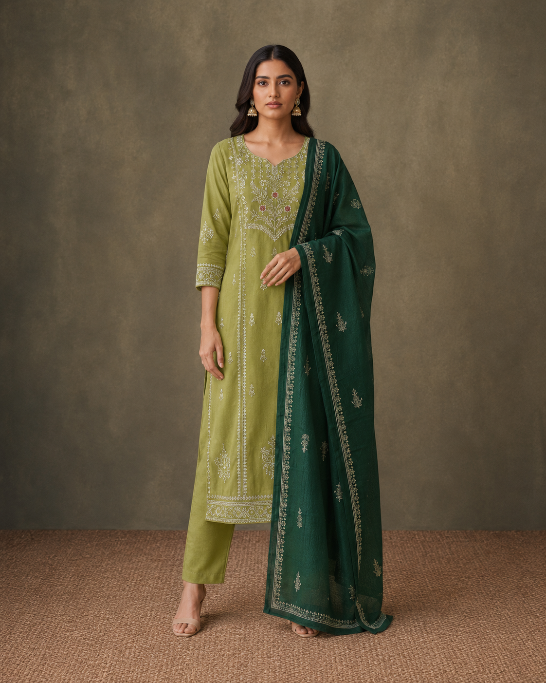 Pista Green Pure Cotton Suit 3 Piece