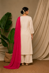 Cream Pure Khadi Cotton Suit 3 Piece