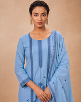 Blue 100% Mul Cotton Suit 3 Piece