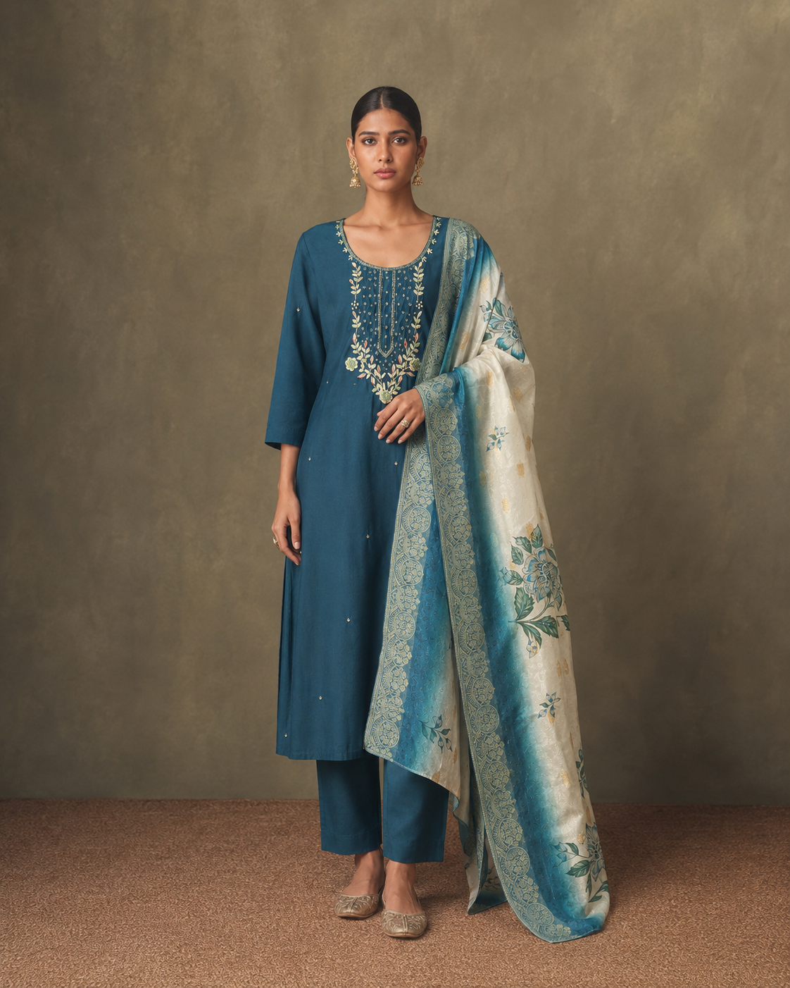 Morpich Green Premium Roman Silk Suit 3 Piece