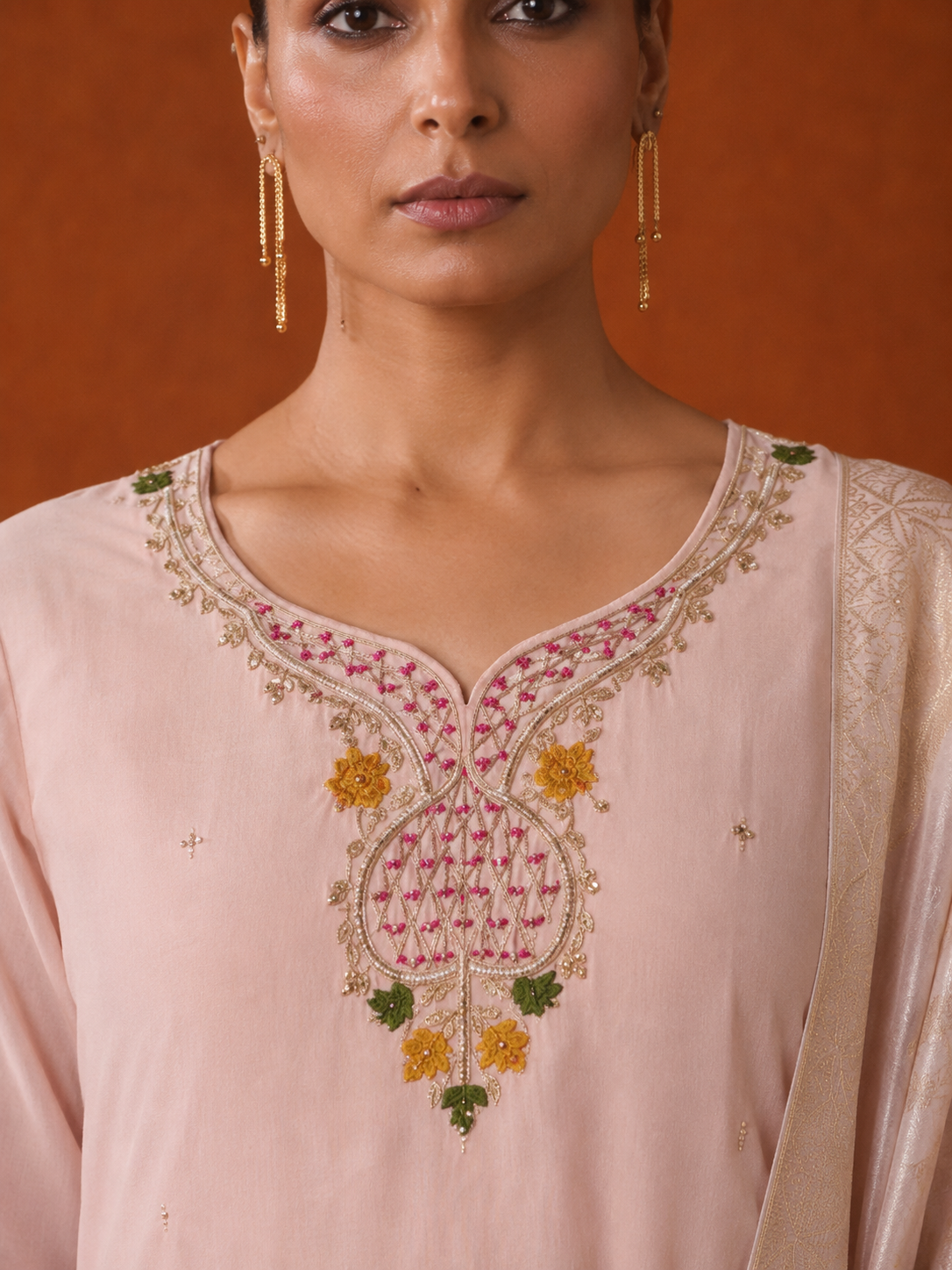 Light Peach Premium Roman Silk Suit 3 Piece