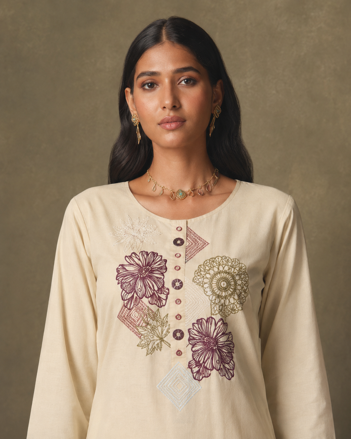 Cream Pure Cotton Suit 3 Piece