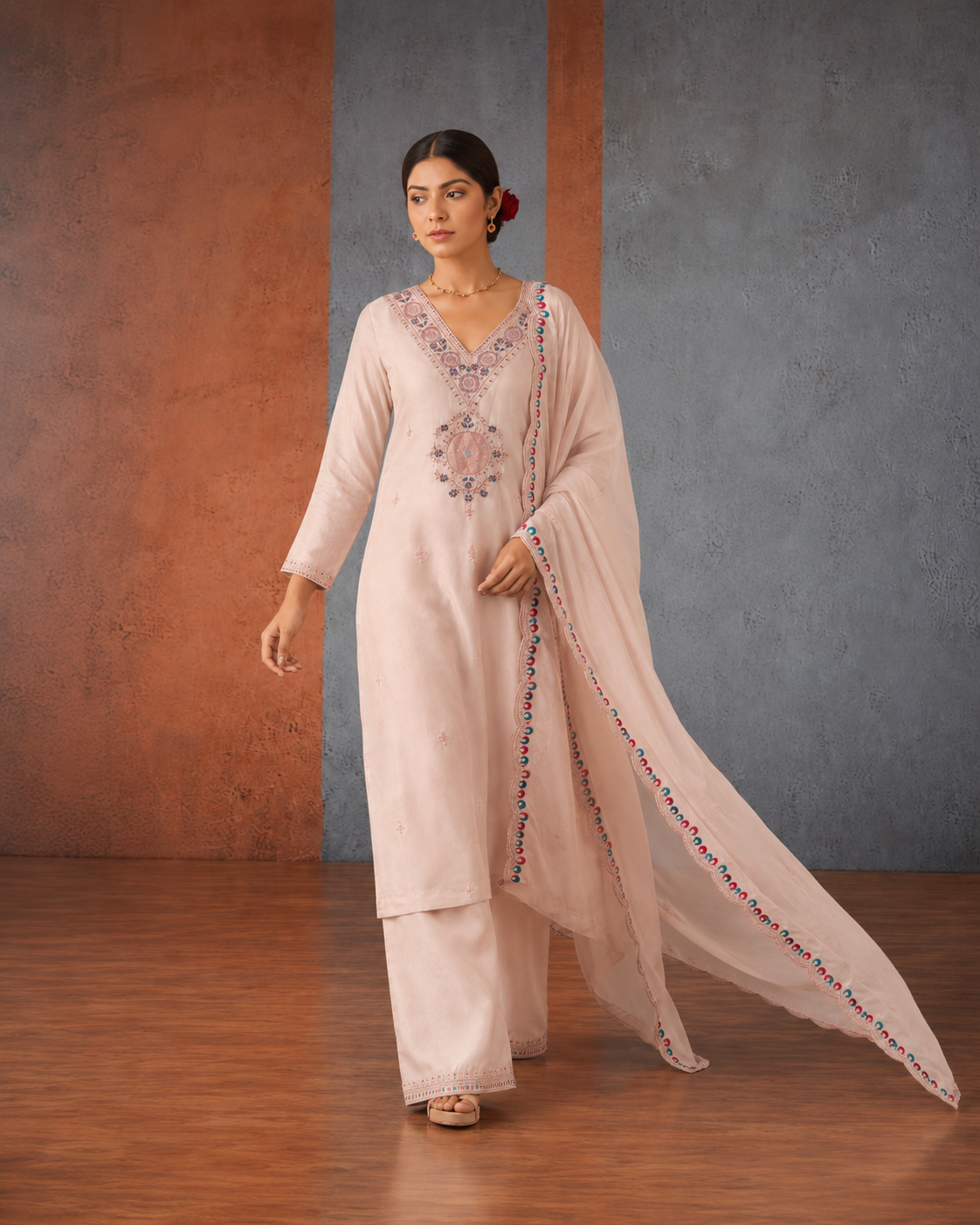 Light Peach Premium Roman Silk Suit 3 Piece