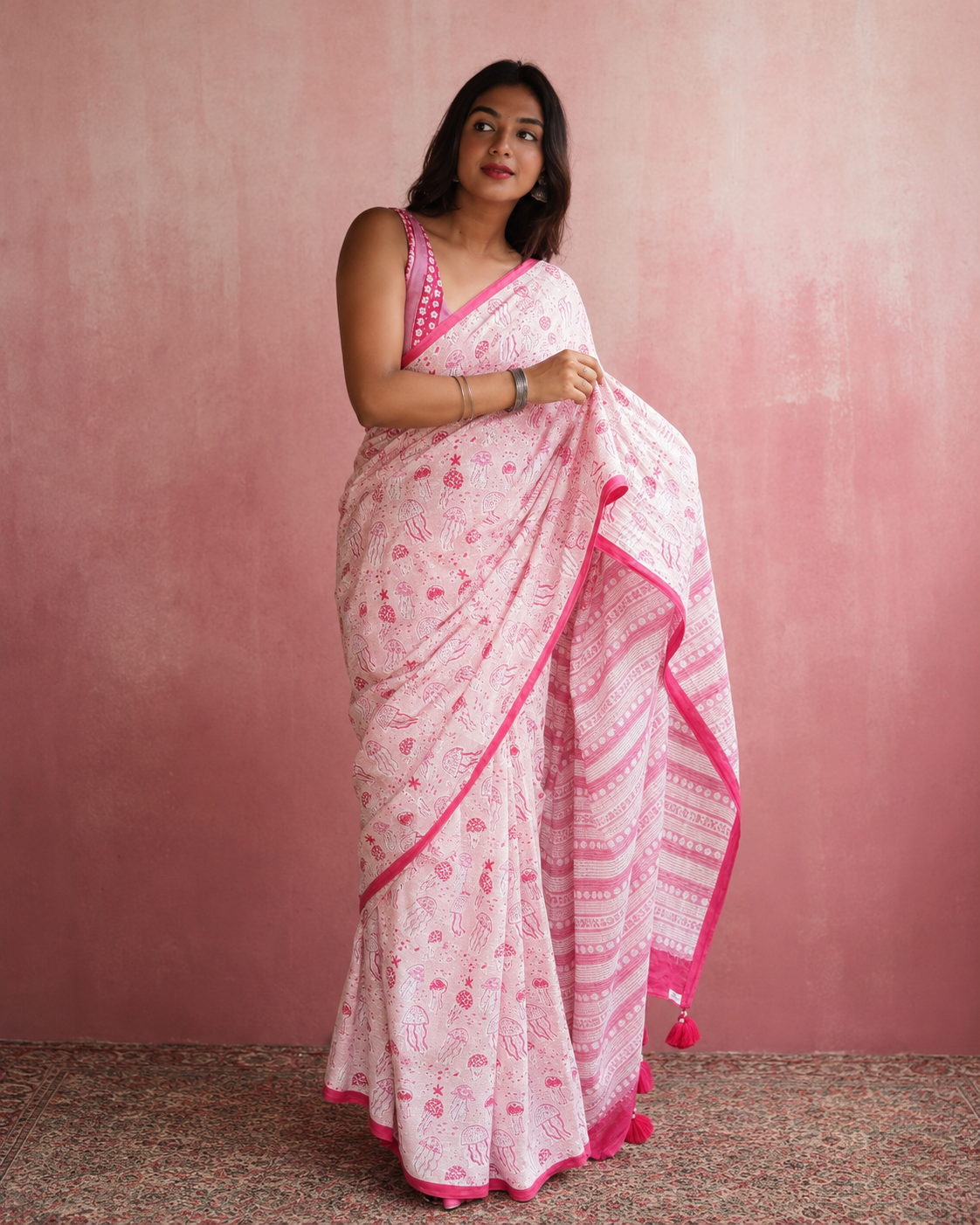 Pink Premium Linen Cotton Saree