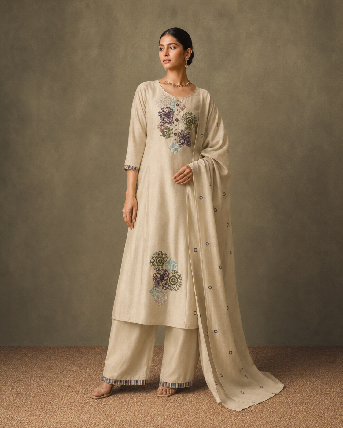 Cream Pure Cotton Suit 3 Piece