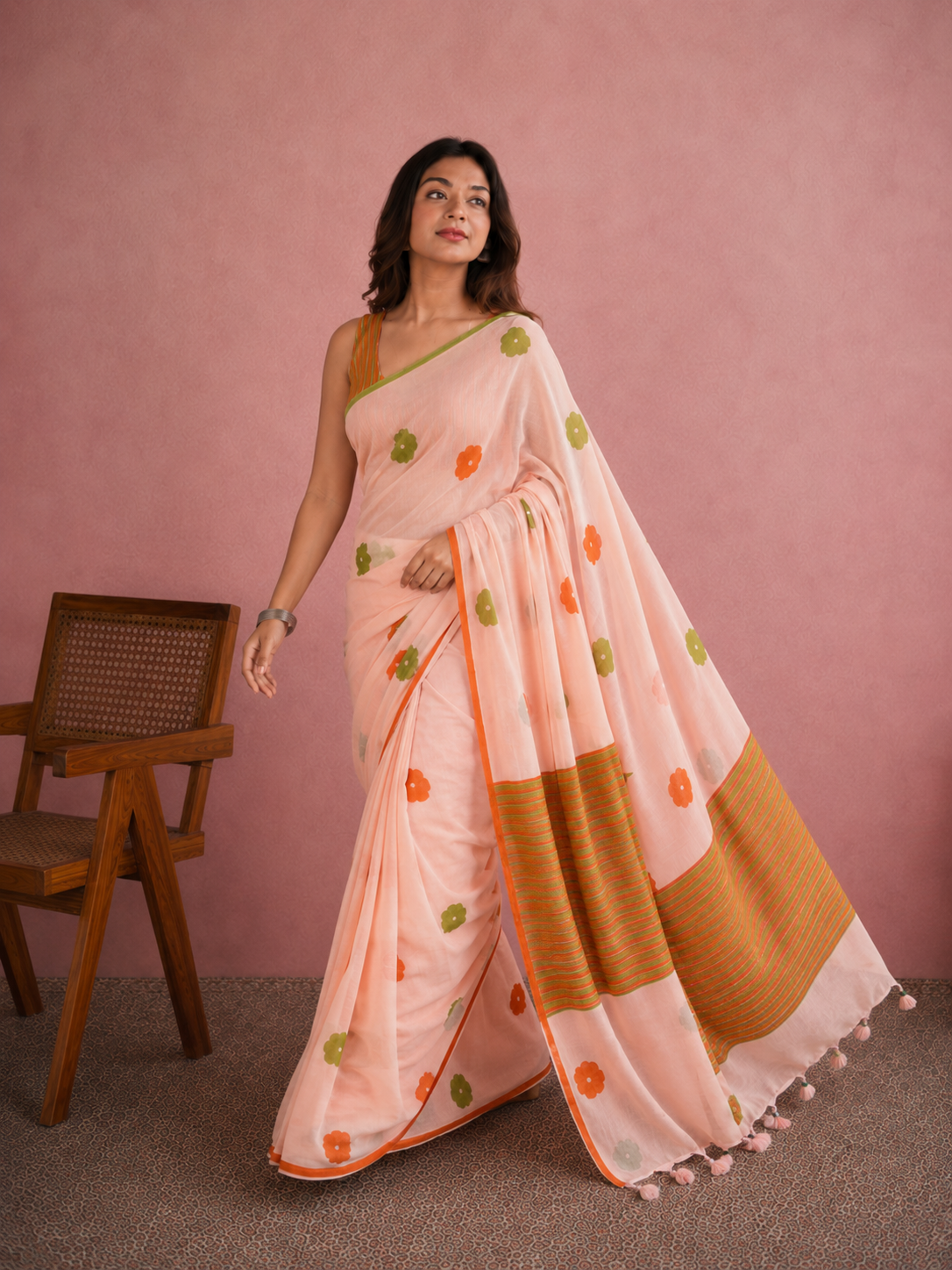 Peach Premium Cotton Saree