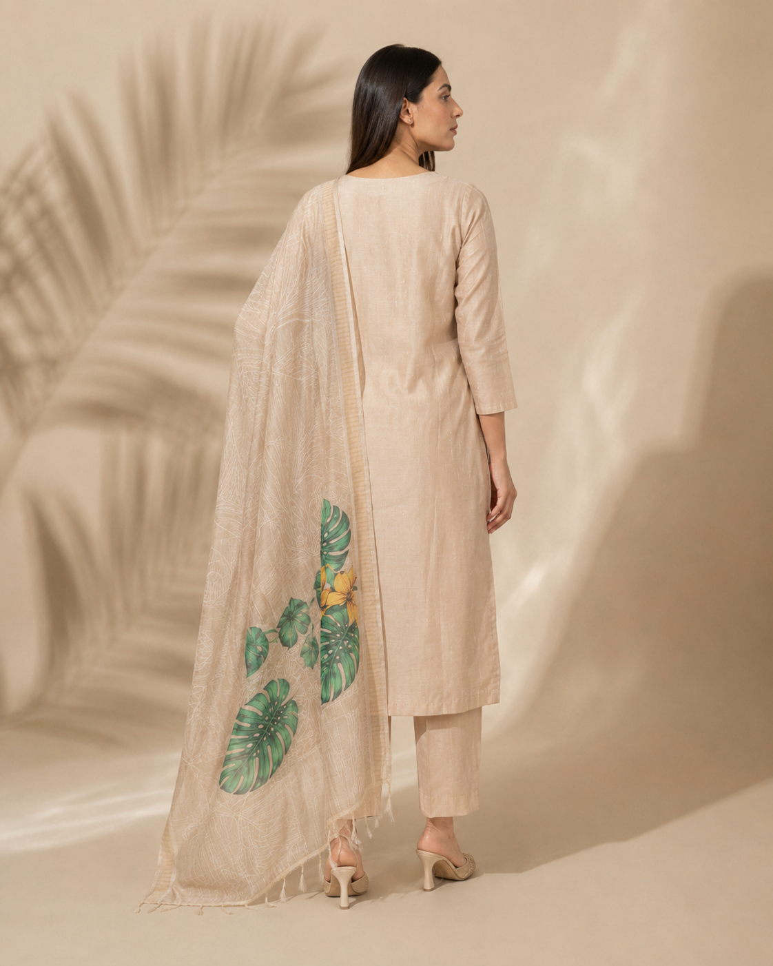 Cream Premium Mul Chanderi Suit 3 Piece