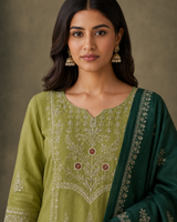 Pista Green Pure Cotton Suit 3 Piece