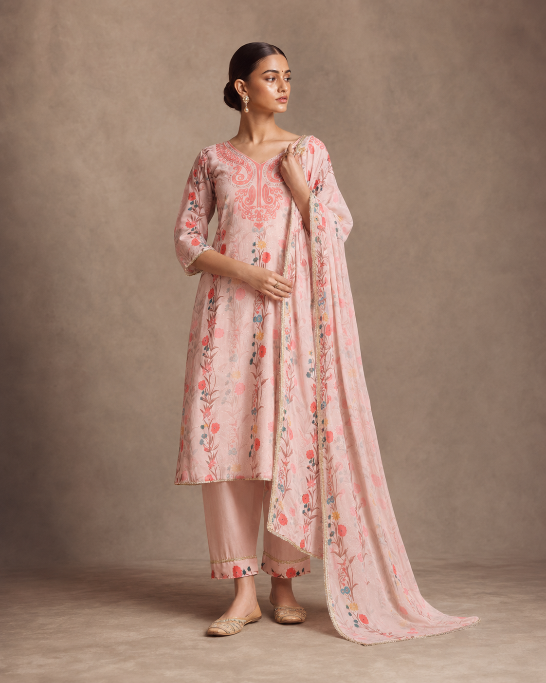 Blush Pink Pure Shifli Linen Cotton Suit 3 Piece