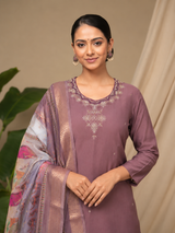 Wine Premium Roman Silk Suit 3 Piece