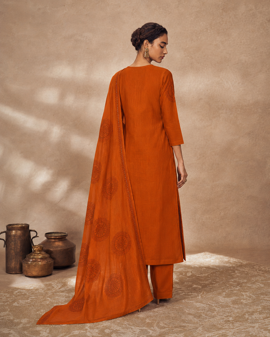 Orange Pure Cotton Suit 3 Piece