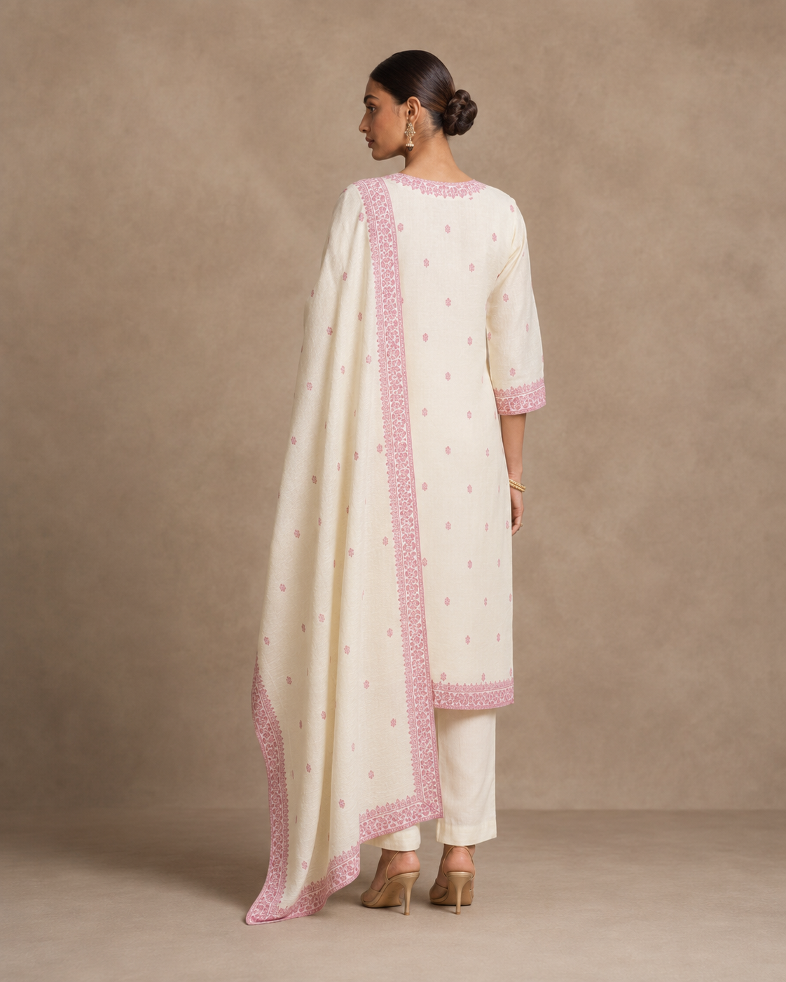 Blush Ivory Art Silk Jacquard Suit 3 Piece