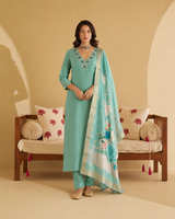 Sea Green Premium Roman Silk Suit 3 Piece