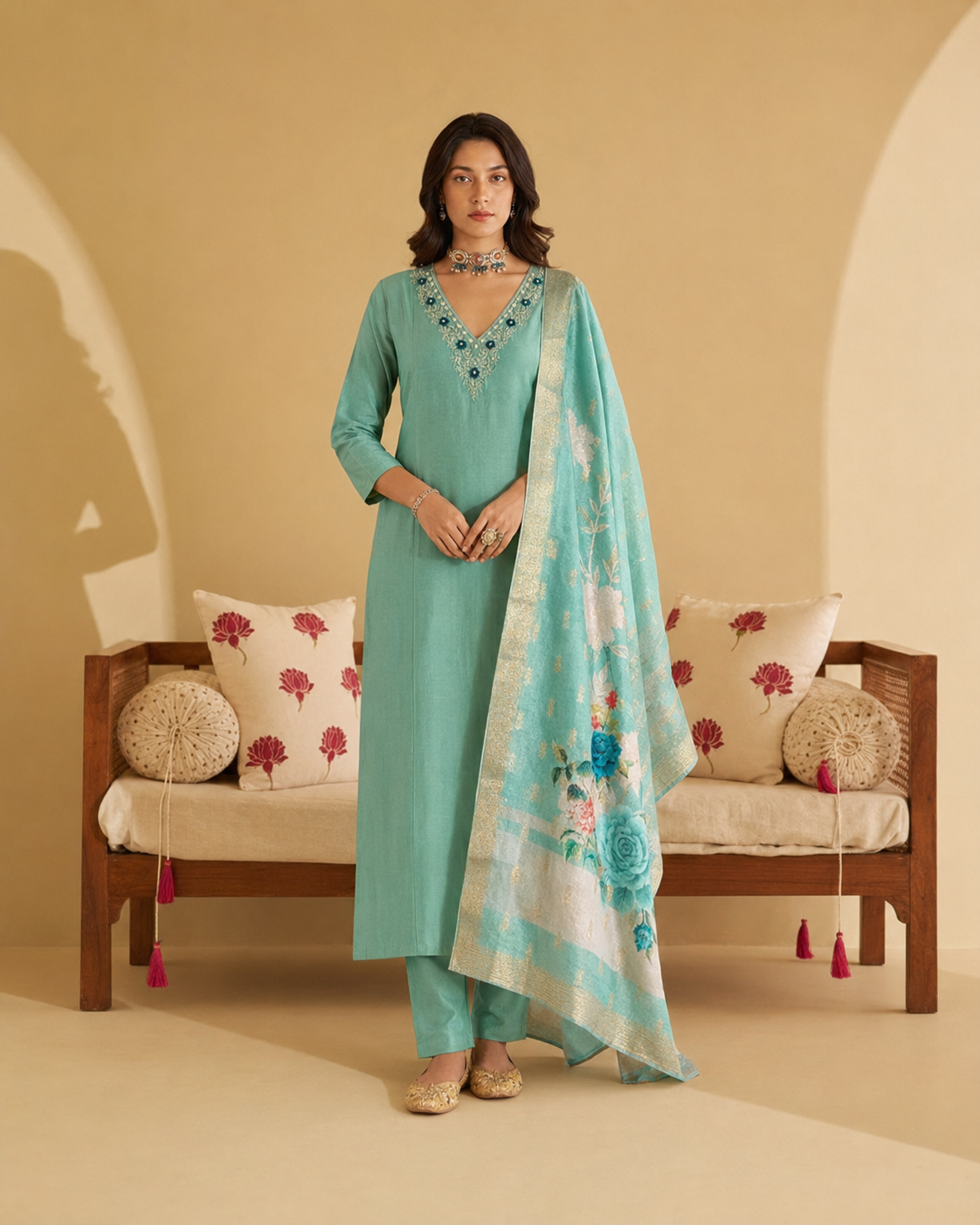 Sea Green Premium Roman Silk Suit 3 Piece