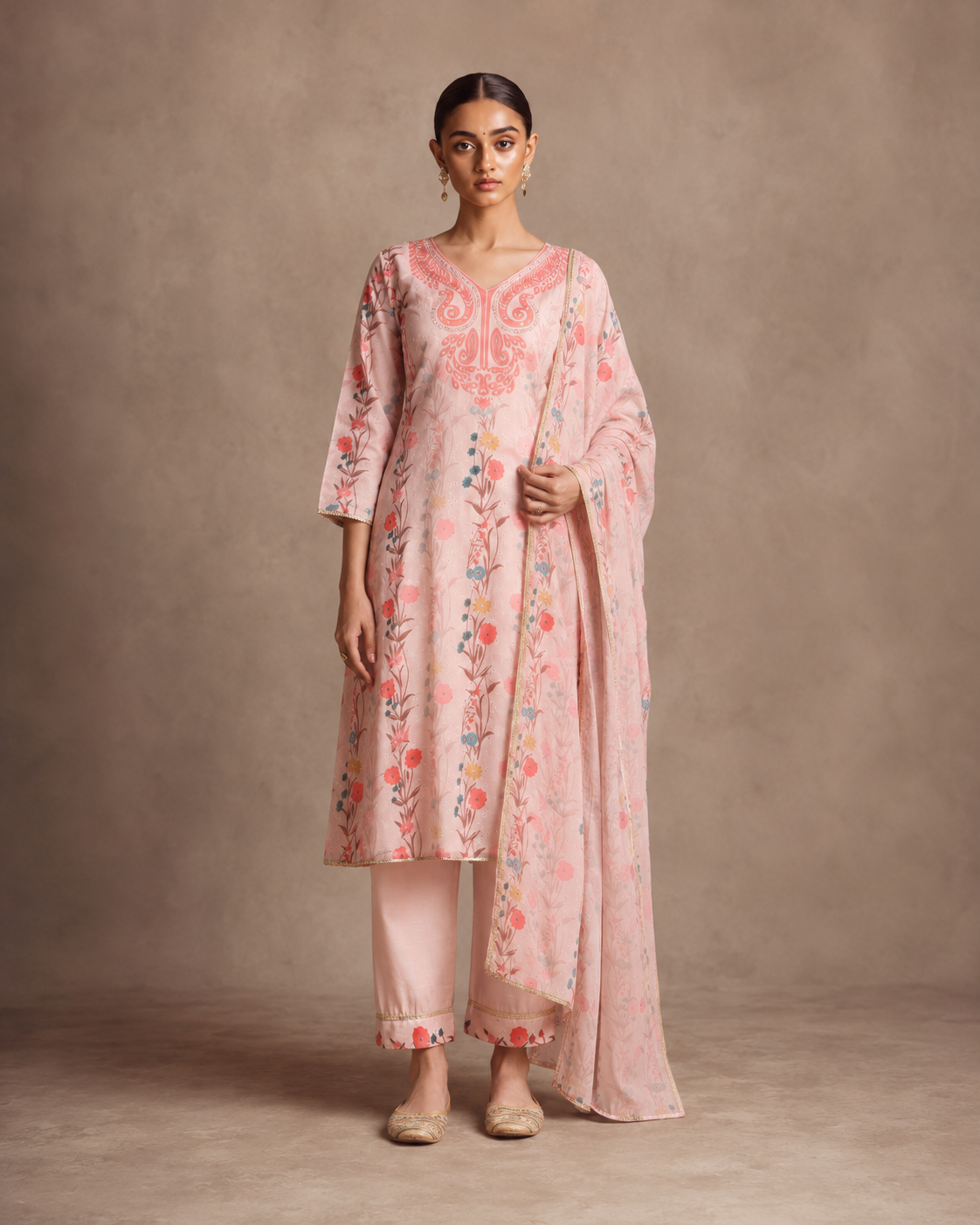 Blush Pink Pure Shifli Linen Cotton Suit 3 Piece