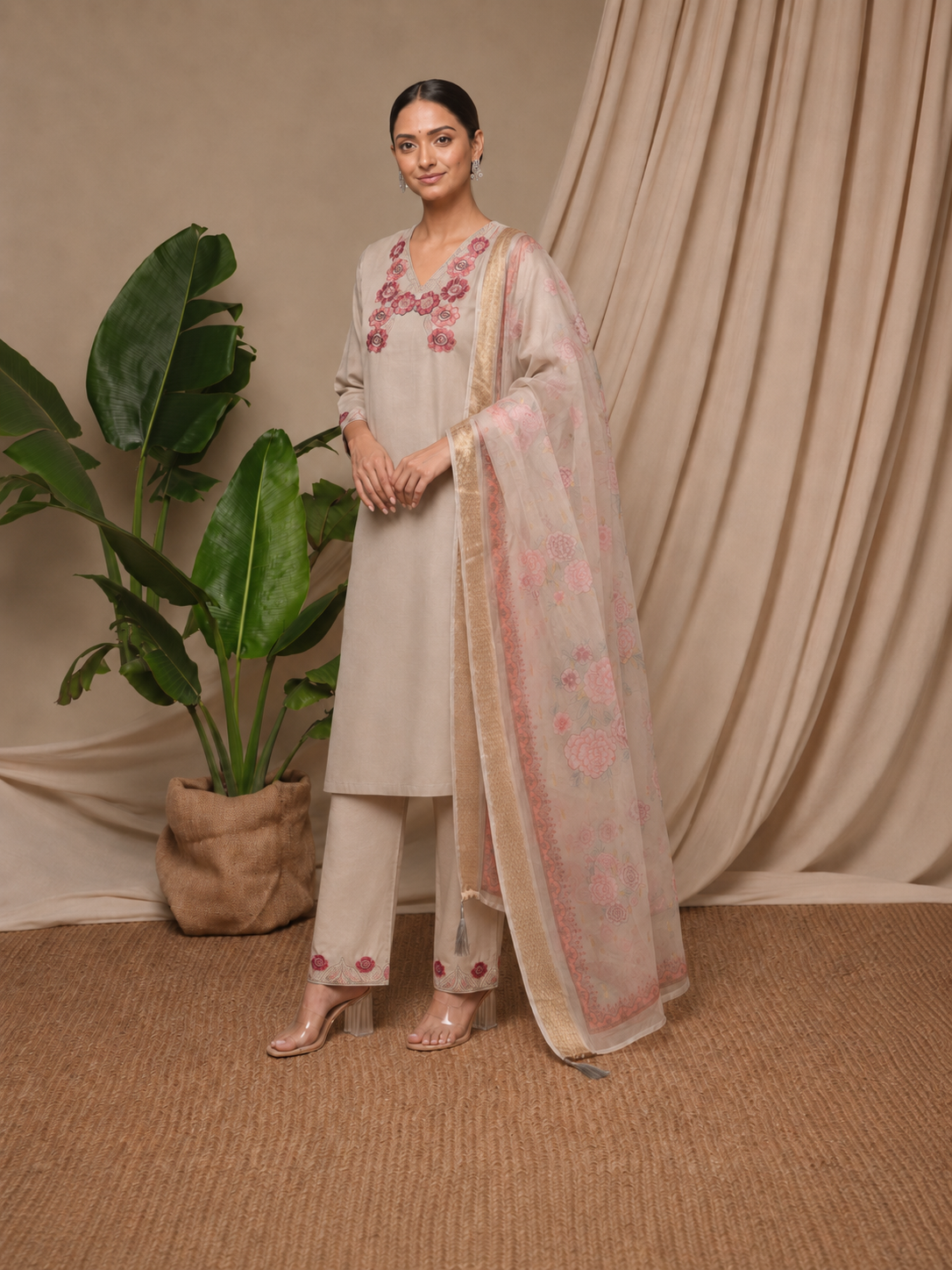 Cement Premium Roman Silk Suit 3 Piece