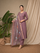 Wine Premium Roman Silk Suit 3 Piece