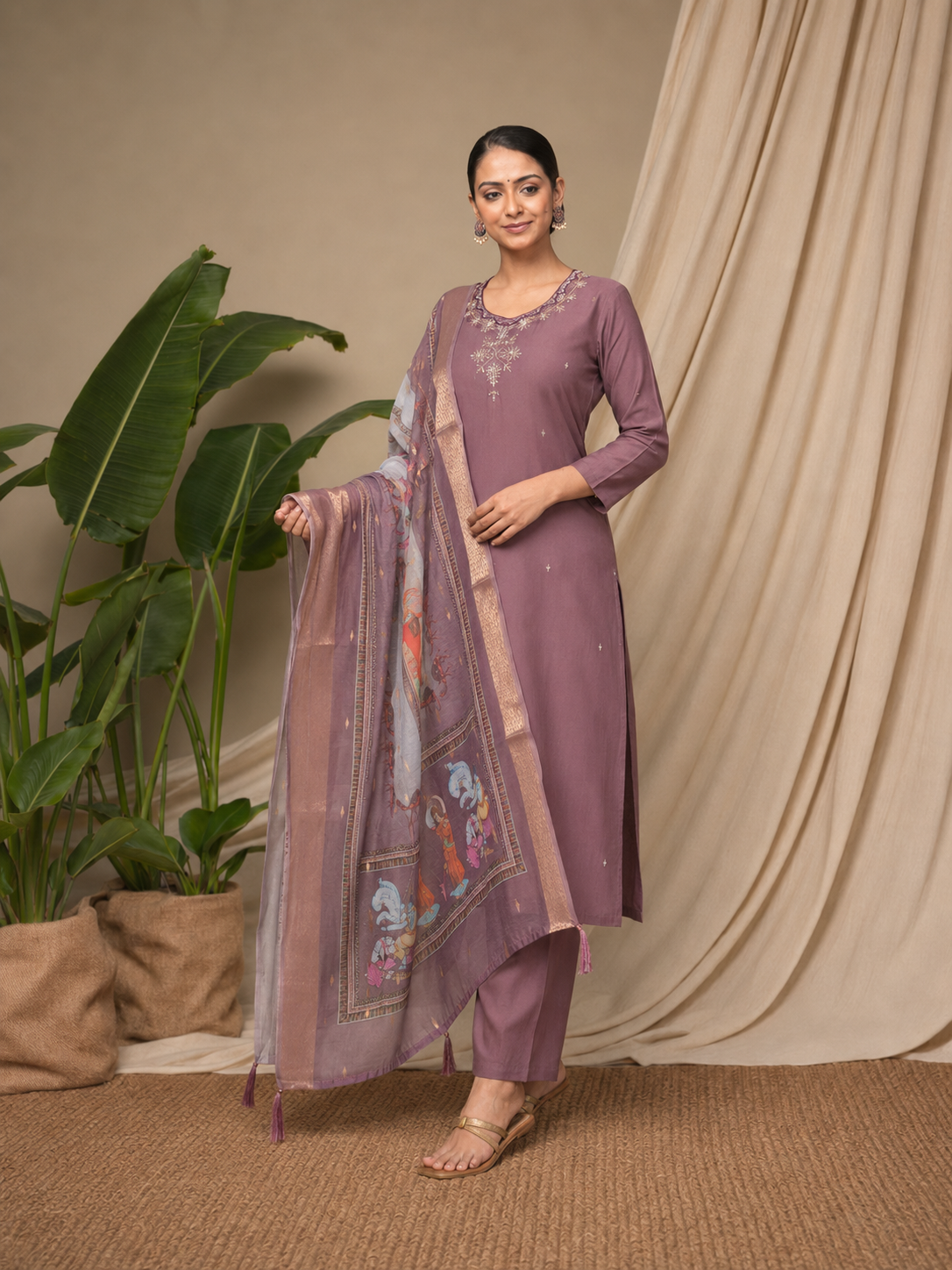 Wine Premium Roman Silk Suit 3 Piece