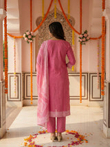 Rosy Pink 100% Mul Cotton Suit 3 Piece