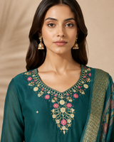 Teal Green Premium Roman Silk Suit 3 Piece