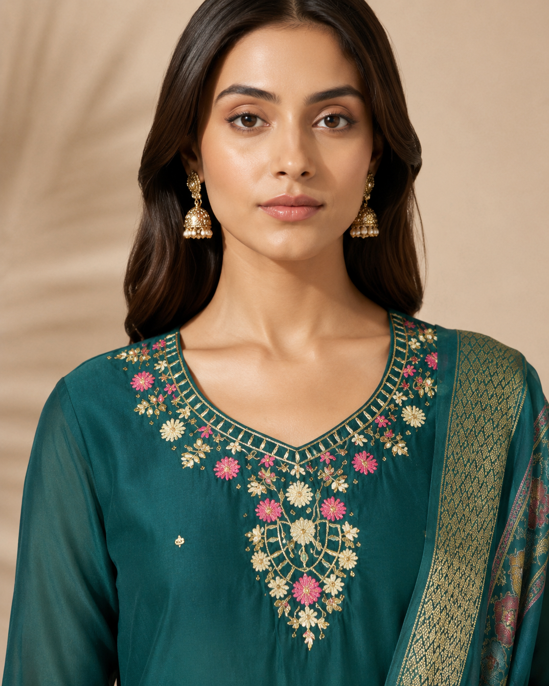 Teal Green Premium Roman Silk Suit 3 Piece