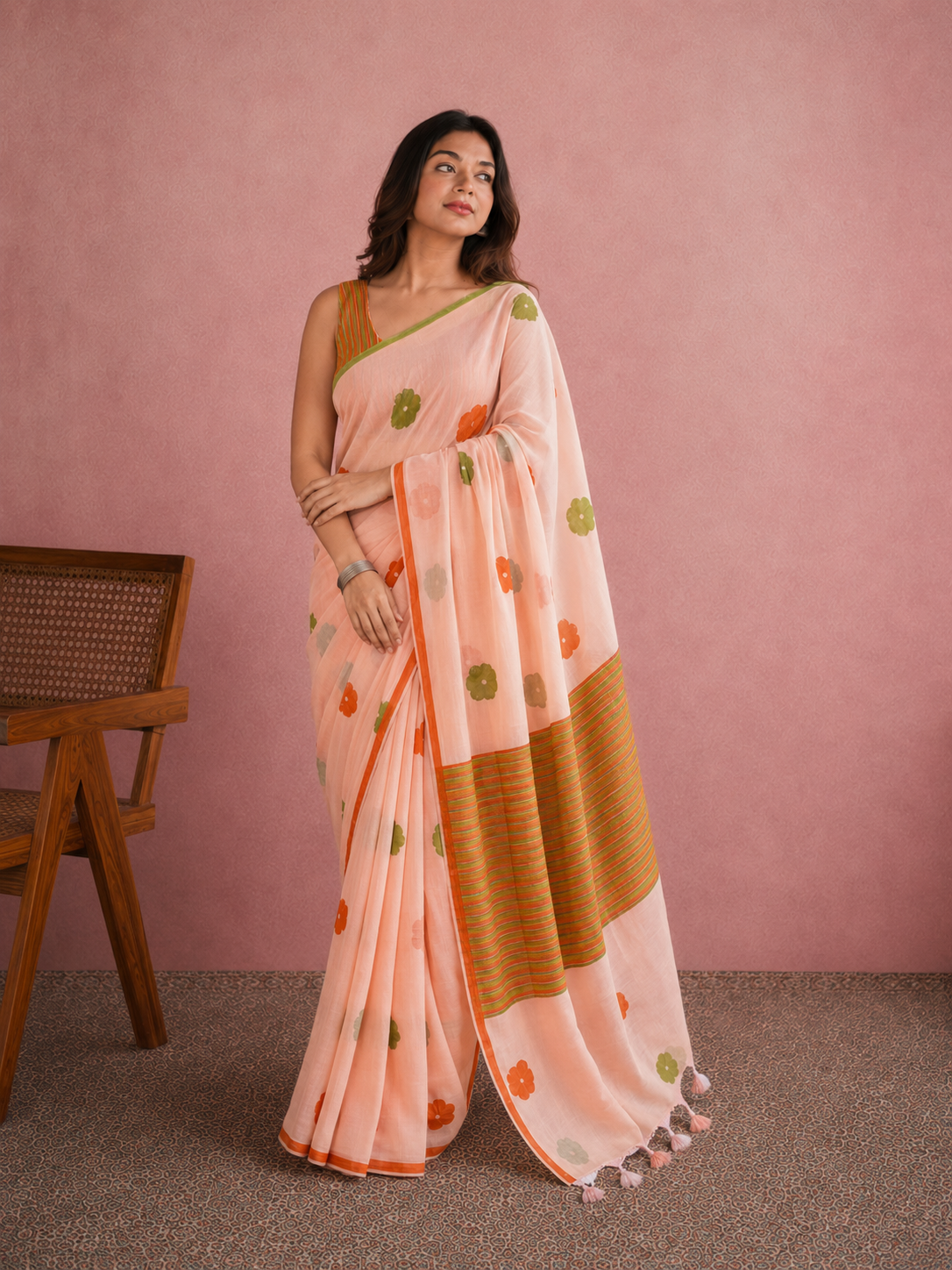 Peach Premium Cotton Saree