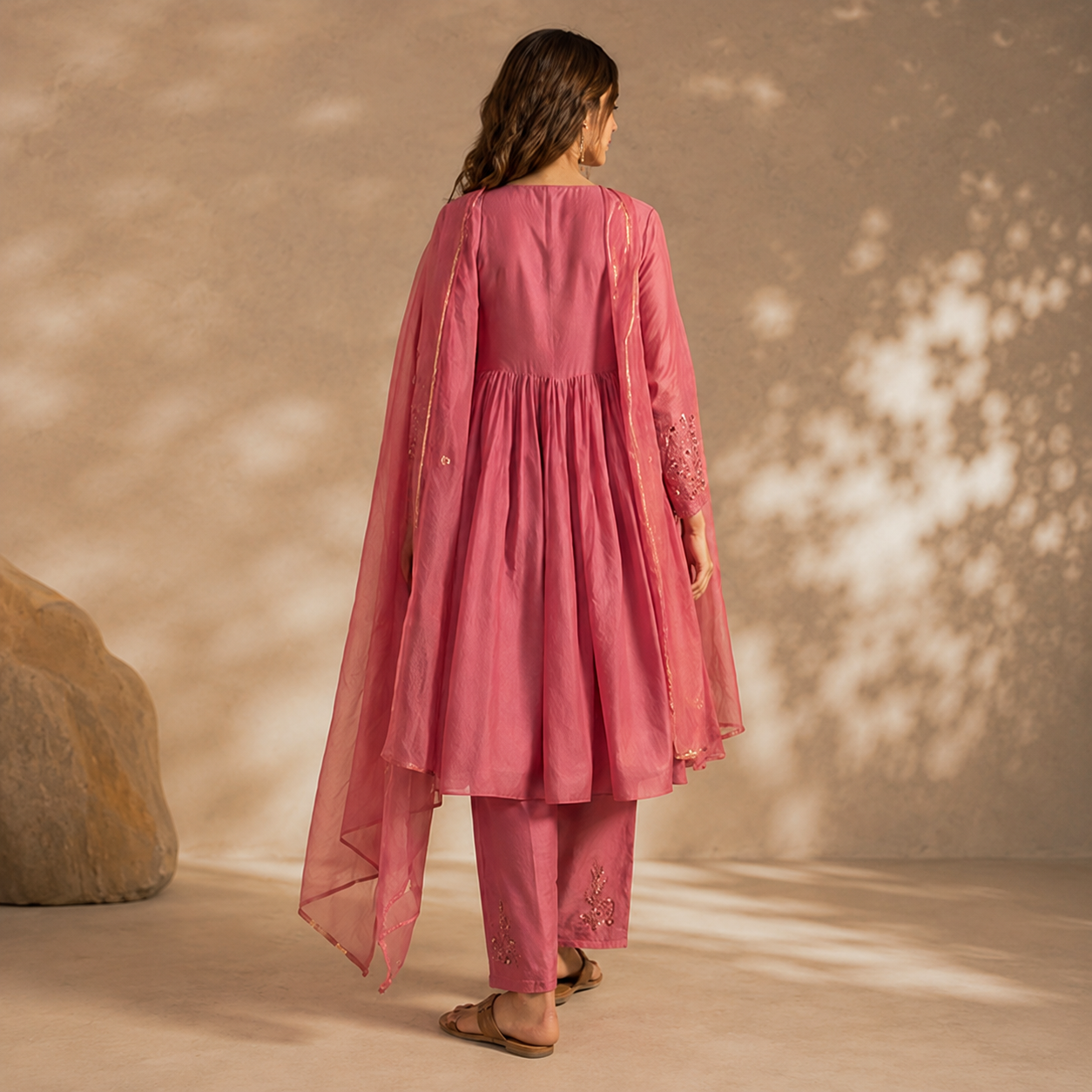 Pink Pure Banarasi Mul Chanderi Suit 3 Piece