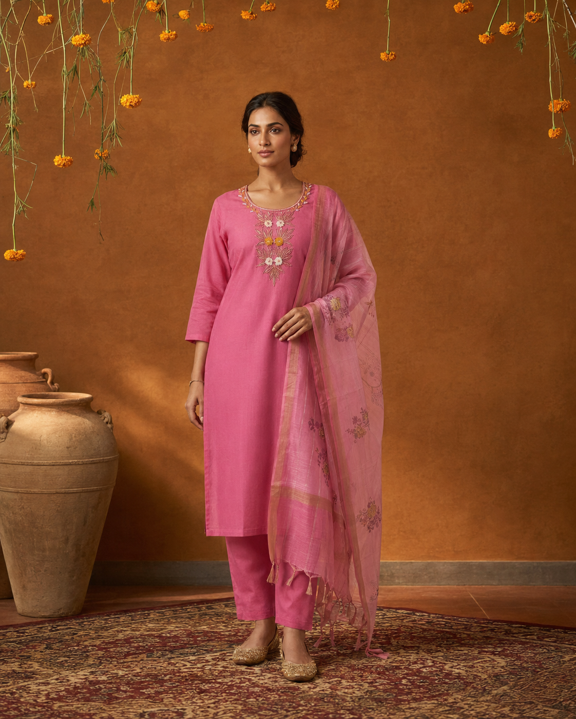 Light Pink Premium Mul Chanderi Suit 3 Piece