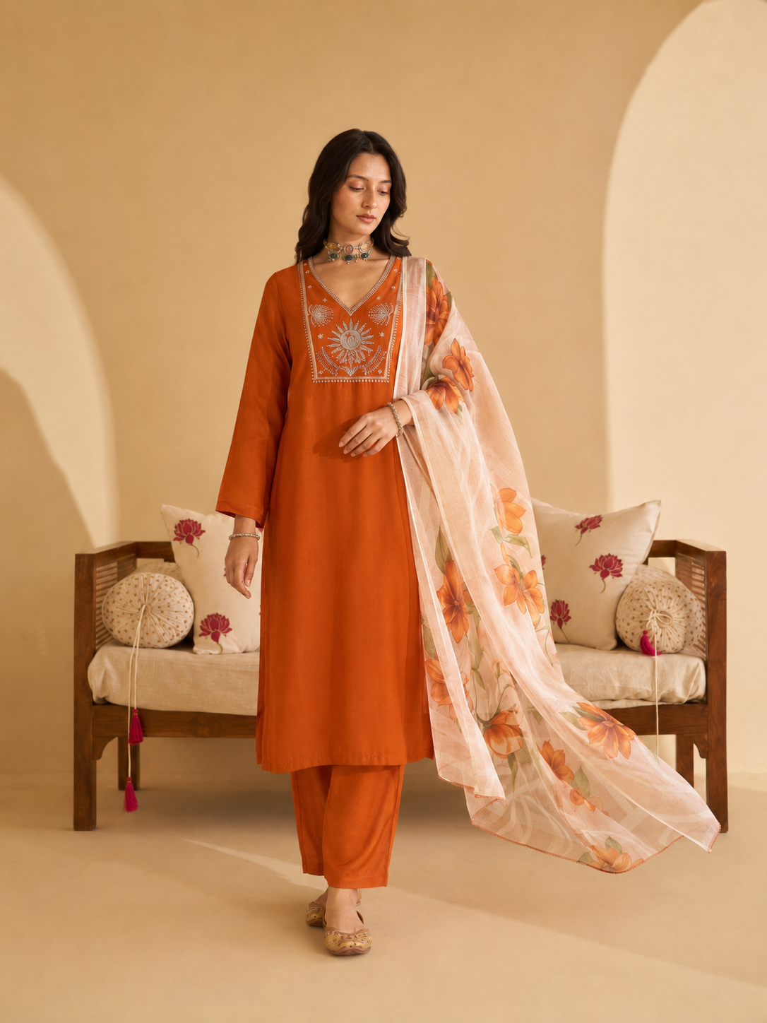 Light Rust Premium Roman Silk Suit 3 Piece