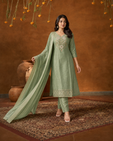 Sage Green Malay Glass Texture Suit 3 Piece