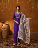 Violet Premium Roman Silk Suit 3 Piece