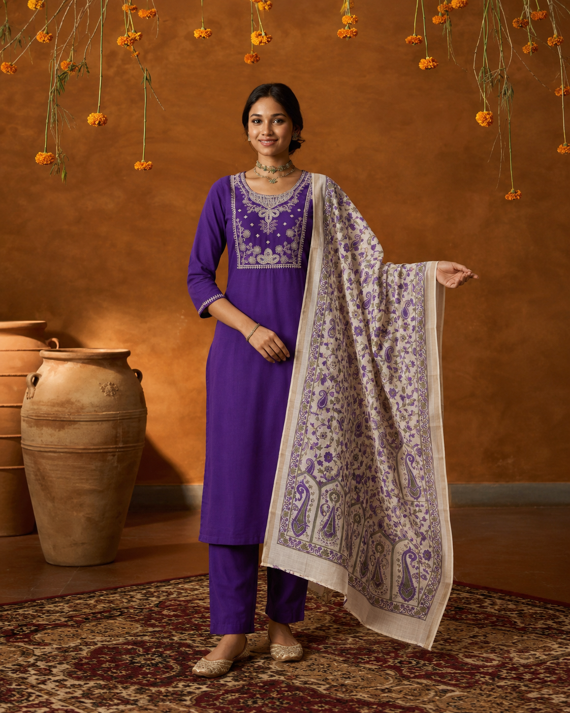 Violet Premium Roman Silk Suit 3 Piece