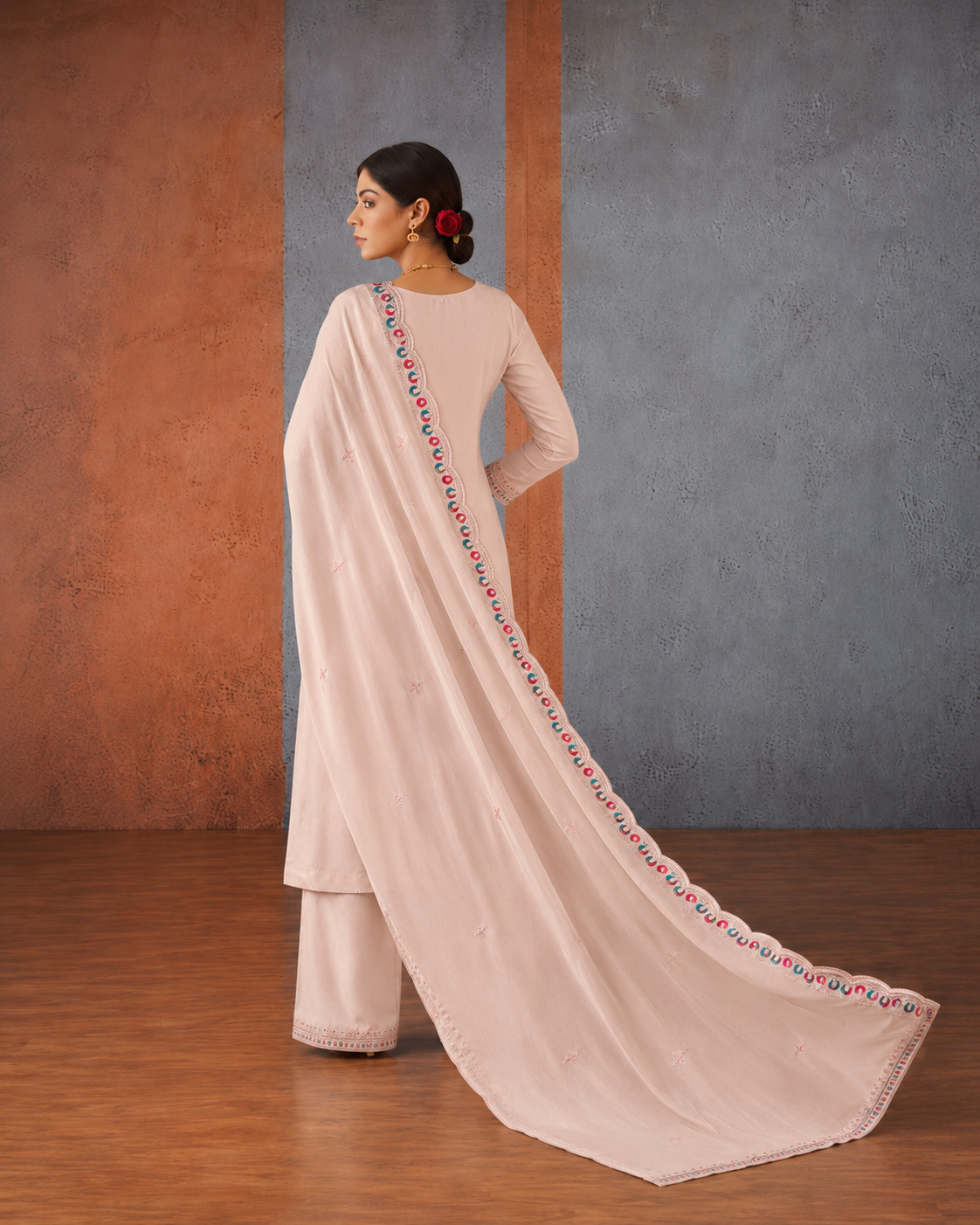 Light Peach Premium Roman Silk Suit 3 Piece