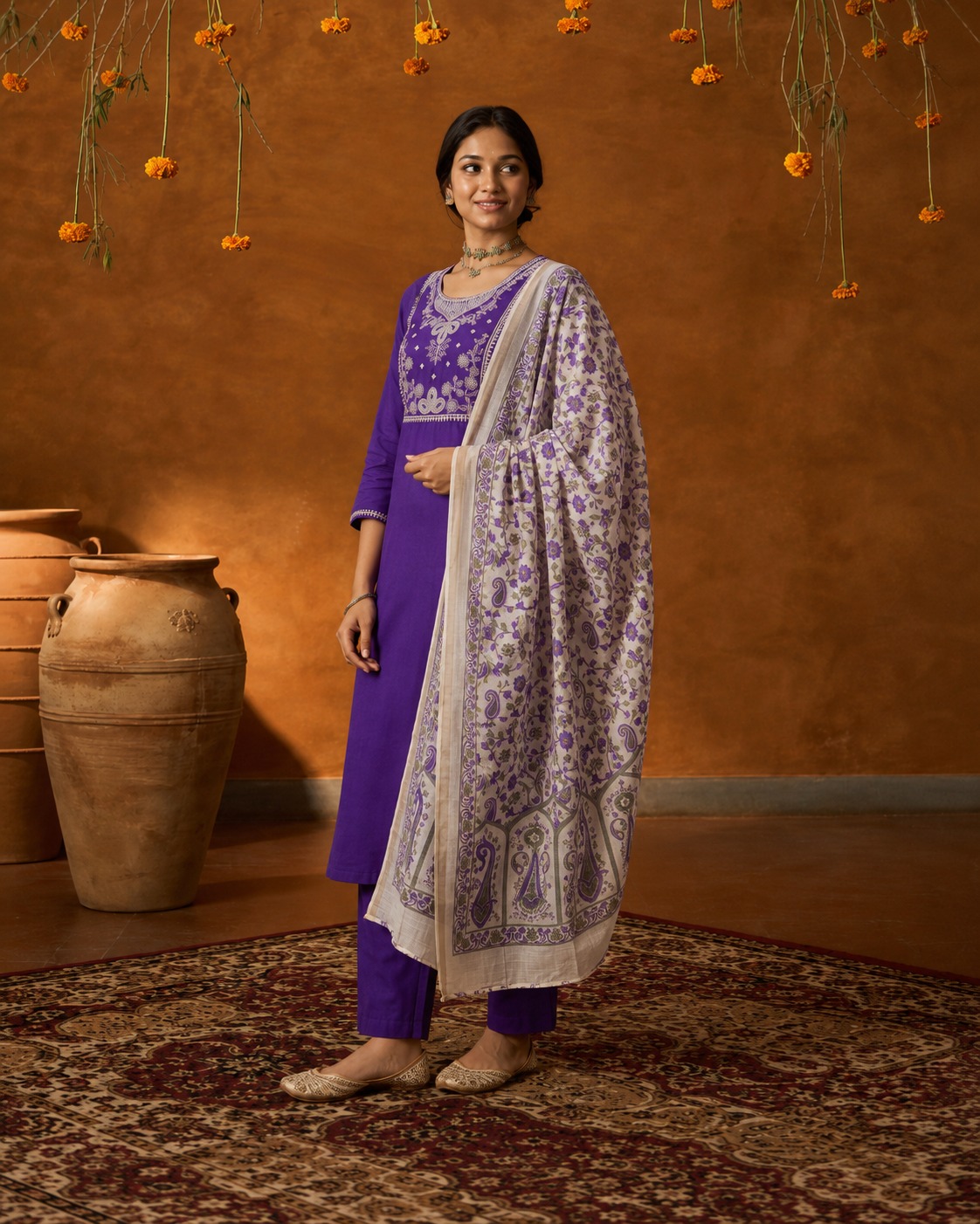 Violet Premium Roman Silk Suit 3 Piece