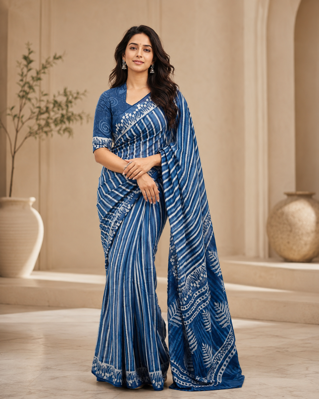 Indigo Premium Linen Cotton Saree