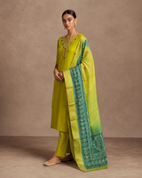 Parrot Green Premium Roman Silk Suit 3 Piece