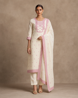 Blush Ivory Art Silk Jacquard Suit 3 Piece