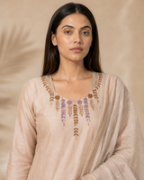 Cream Premium Mul Chanderi Suit 3 Piece