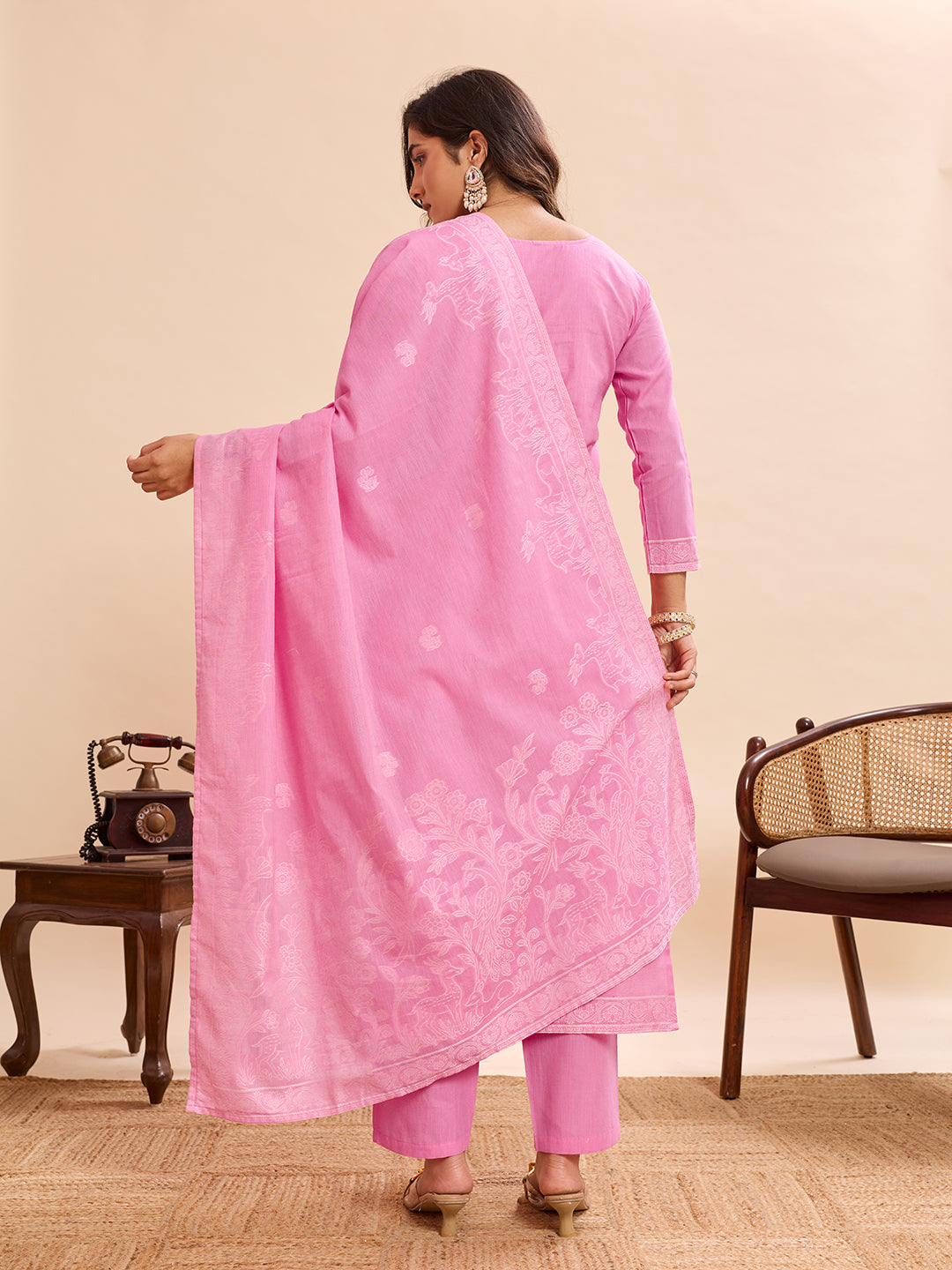 Candy Pink 100% Mul Cotton Suit 3 Piece