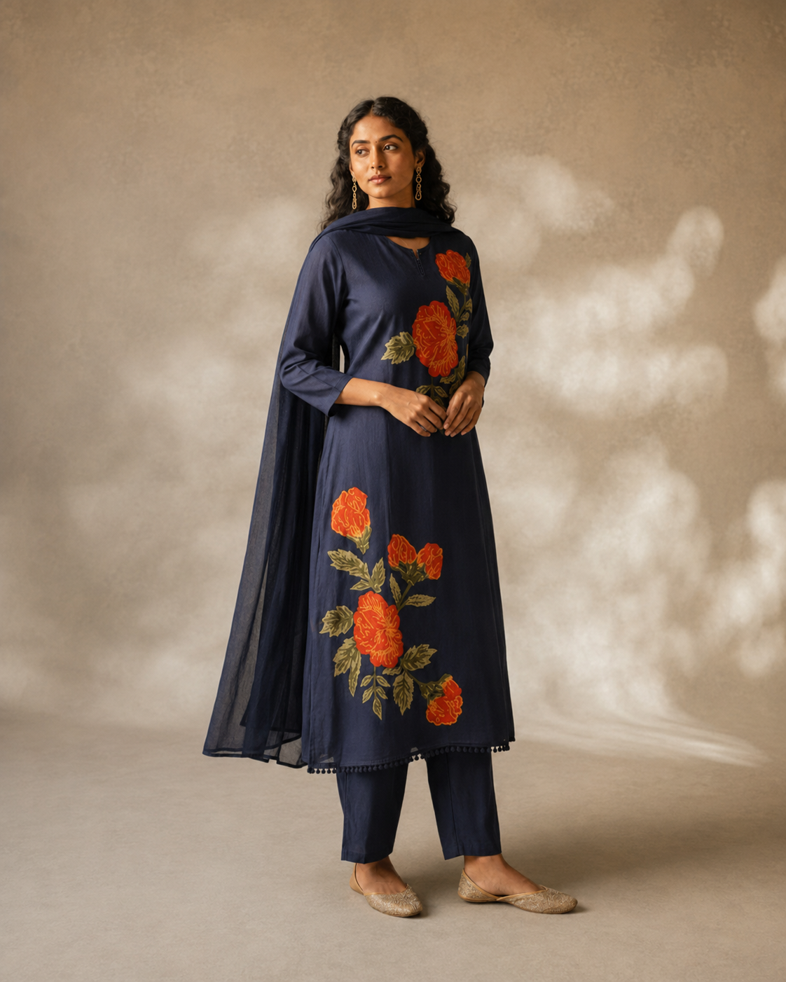 Navy Blue Pure Cotton Suit 3 Piece
